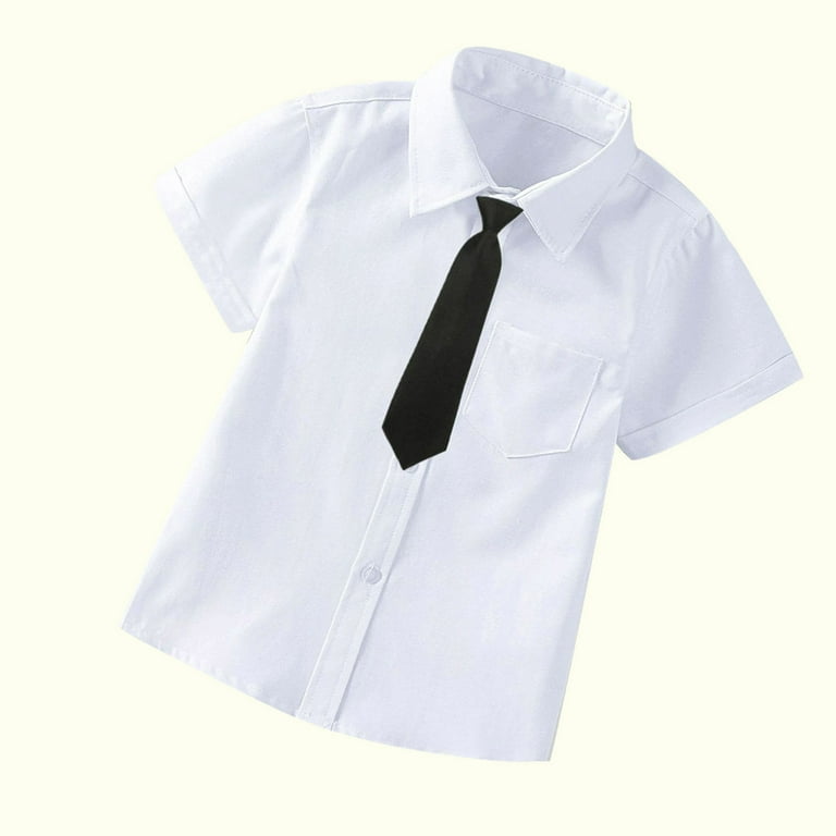 Jalioing Child Boys Shirt Lapel with Necktie Bow Kids Boy T Shirt Button down Short Sleeve Dressy Tops 3 4 Years White