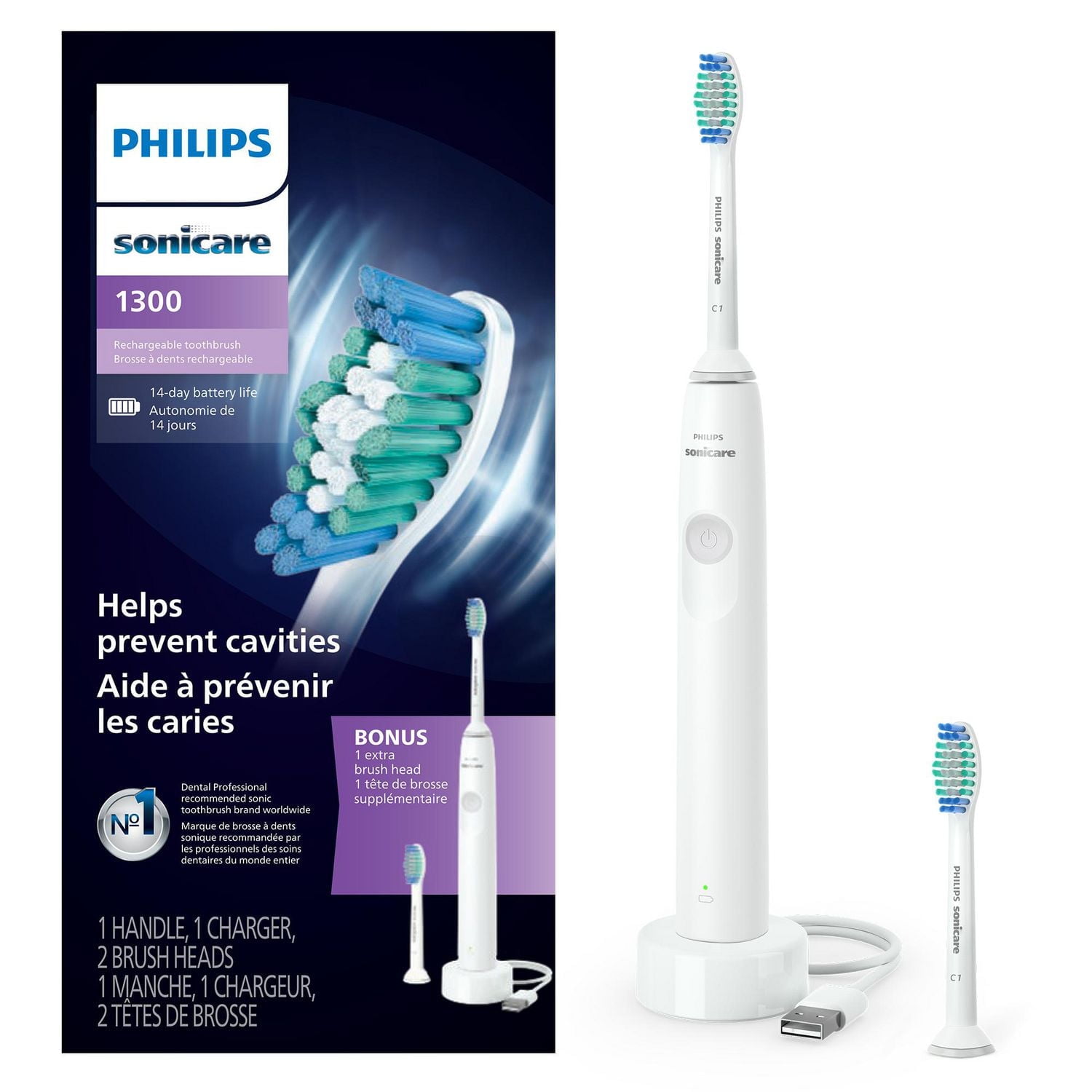 Philips Sonicare 1300 Power Toothbrush, White Grey, HX3642/02, Philips Sonicare 1300 Power Toothbrush