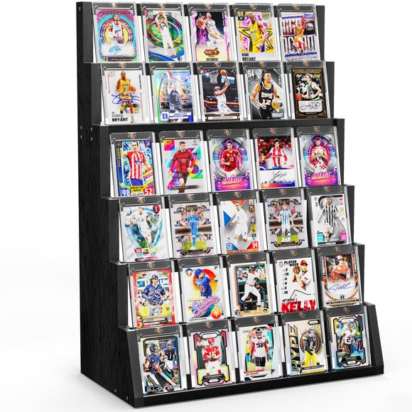 Emfogo Support d'Affichage de Cartes, Présentoir de Cartes à Échanger à 6 Niveaux, Présentoir de Cartes en Bois Détachable avec Rangement Supérieur, Support d'Affichage de Cartes à Échanger Haute Capacité pour Collection et Exposition (Noir)