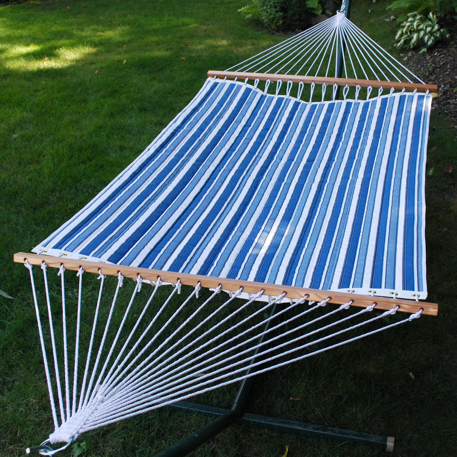 13' Reversible Quilted Hammock - Tropical Palm Stripe Blue/Norway Powder Blue