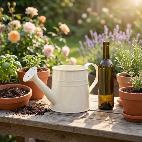 Metal Watering Can with Removable Spout, Irrigation Tool for Outdoor Indoor Plants, Lawn & Garden White