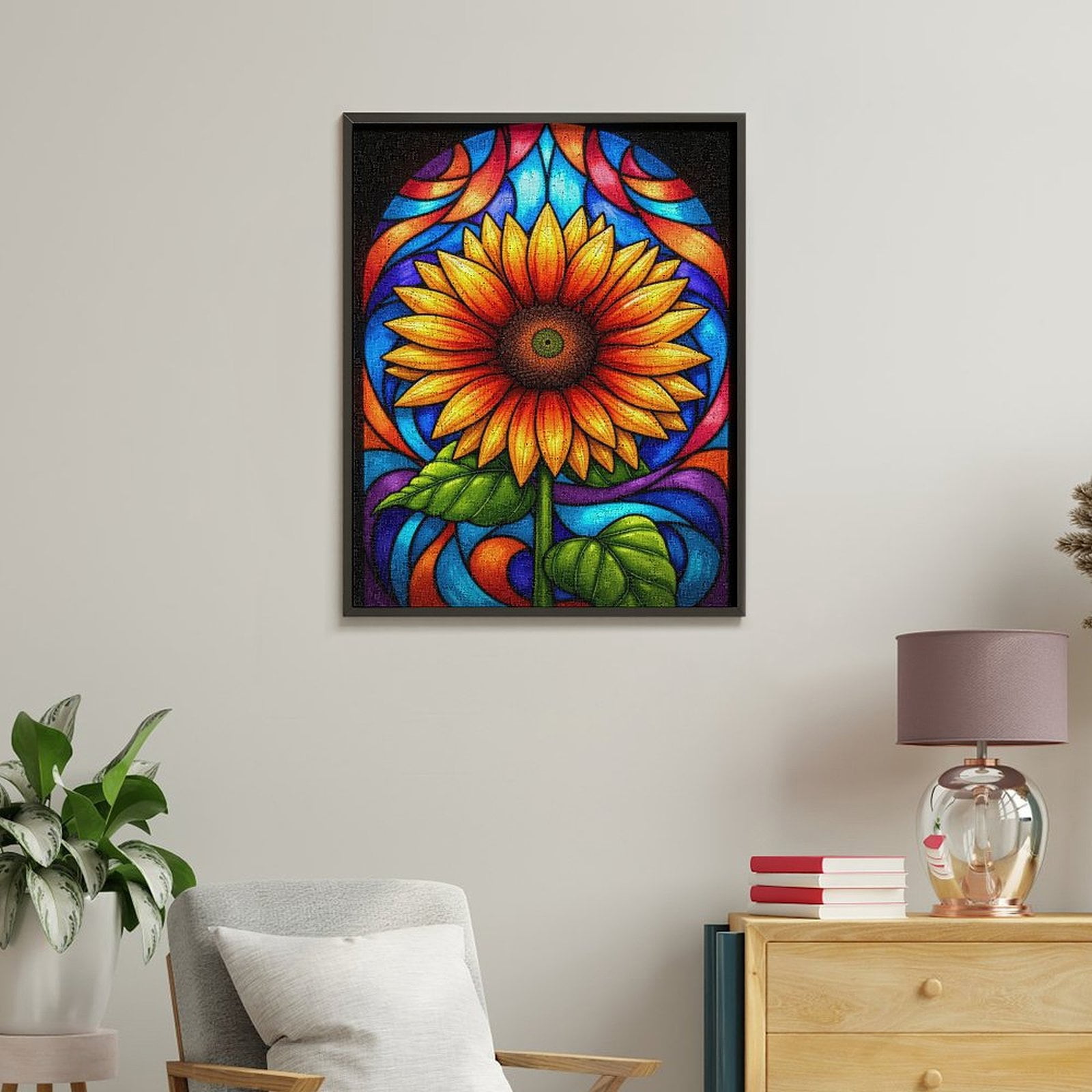 Paint By Numbers Kit for Adults Beginner - DIY Vibrant Sunflower Stained Glass Art Canvas Painting Kits for Adults, Frameless Paint By Number for Adults for Home Wall Decor 16x20 Inch