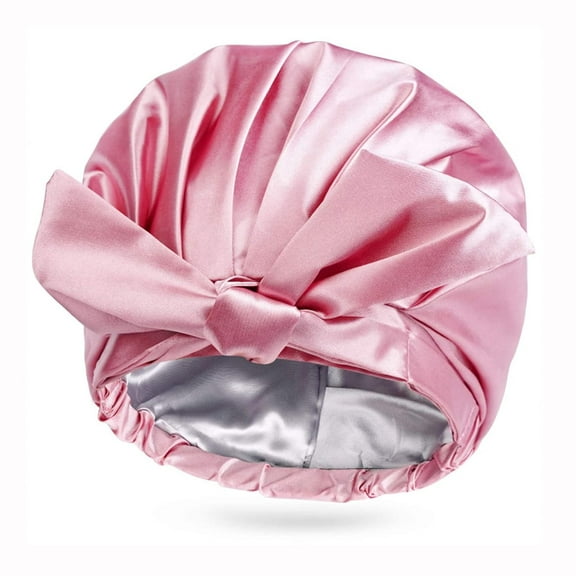 Large Reusable Waterproof Adjustable Shower Cap with Silk Satin Lined Luxury Shower Cap for Long Hair (Pink)