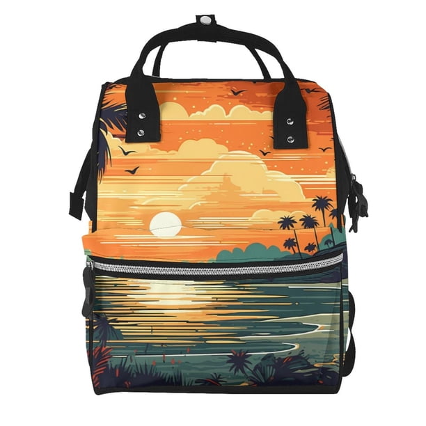 Easygdp Tropical Sunset Paradise para Bolsa de Bebé de Gran Capacidad con Múltiples Bolsillos, Bolsa de Pañales para Padres, Bolsa de Viaje Organizada y Elegante