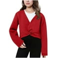 thumbnail image 2 of HAOTAGS Girls Long Sleeve Cardigan, Front Knot Wrap Top Dance Dress Cover Up Red 4 Years, 2 of 8