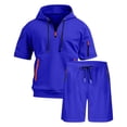 thumbnail image 5 of hotojiny Men's Tracksuit 2 Piece Outfit Breathable Quarter Zip Pullover Athletic Sweatsuit Short Sleeve Hoodie Shorts Set(Blue,XX-Large), 5 of 5