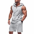 thumbnail image 2 of Laqbezok Men's 2-Piece Athletic Set, Sleeveless Full-Zip Hooded Vest and Shorts Outfit, Muscle Fit Gym Workout Tracksuit with Pockets, 2 of 9
