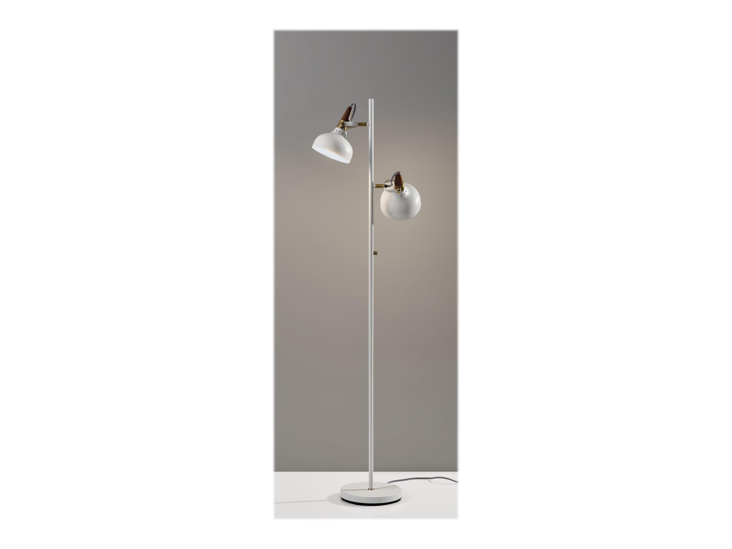 Adesso Brunswick Floor Lamp, White, Antique Brass and Walnut Rubberwood