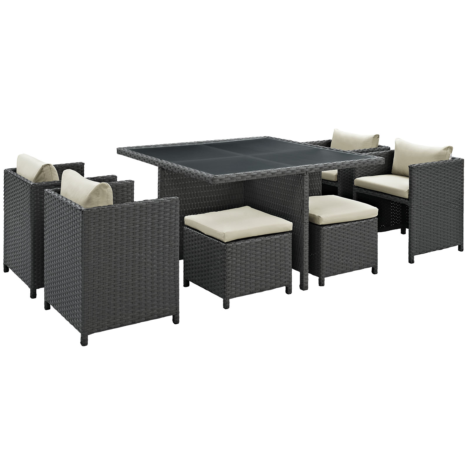 Modway Sojourn 9 Piece Outdoor Patio Sunbrella® Dining Set in Antique Canvas Beige - image 3 of 5