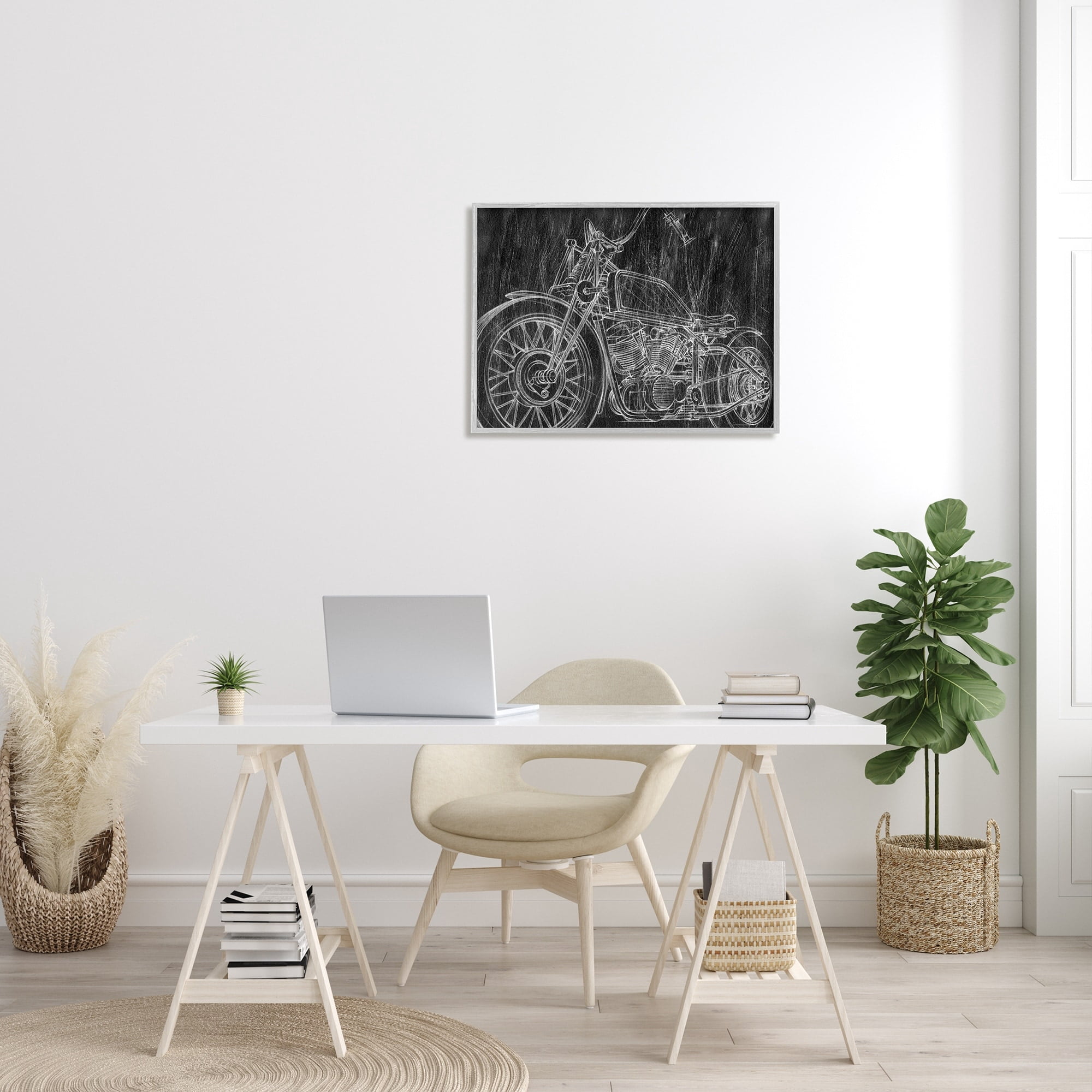 Stupell Industries Monotone Black and White Motorcycle Sketch Graphic Art Gray Framed Art Print Wall Art, 24x30, by Ethan Harper