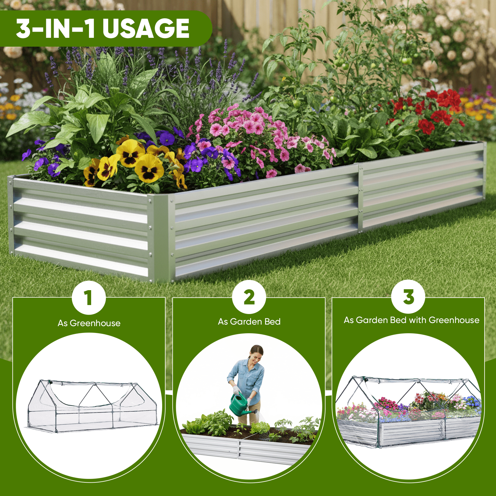 TrumanPick Greenhouse for Raised Garden Bed, Portable Cold Frame Plant Cover with Roll-Up Zipper Windows, UV Resistant PVC Gardening Tent for Outdoor Vegetables & Flowers, Green
