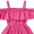 thumbnail image 4 of JDQJBZ Birthday Party Dress for Toddler Girls Solid Color Off The Shoulder Ruffle Hem Pleated Dress, 4 of 5