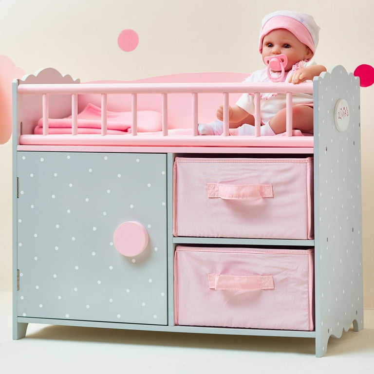 Olivia s Little World Wooden Baby Doll Crib Bed Cabinet Pink Gray