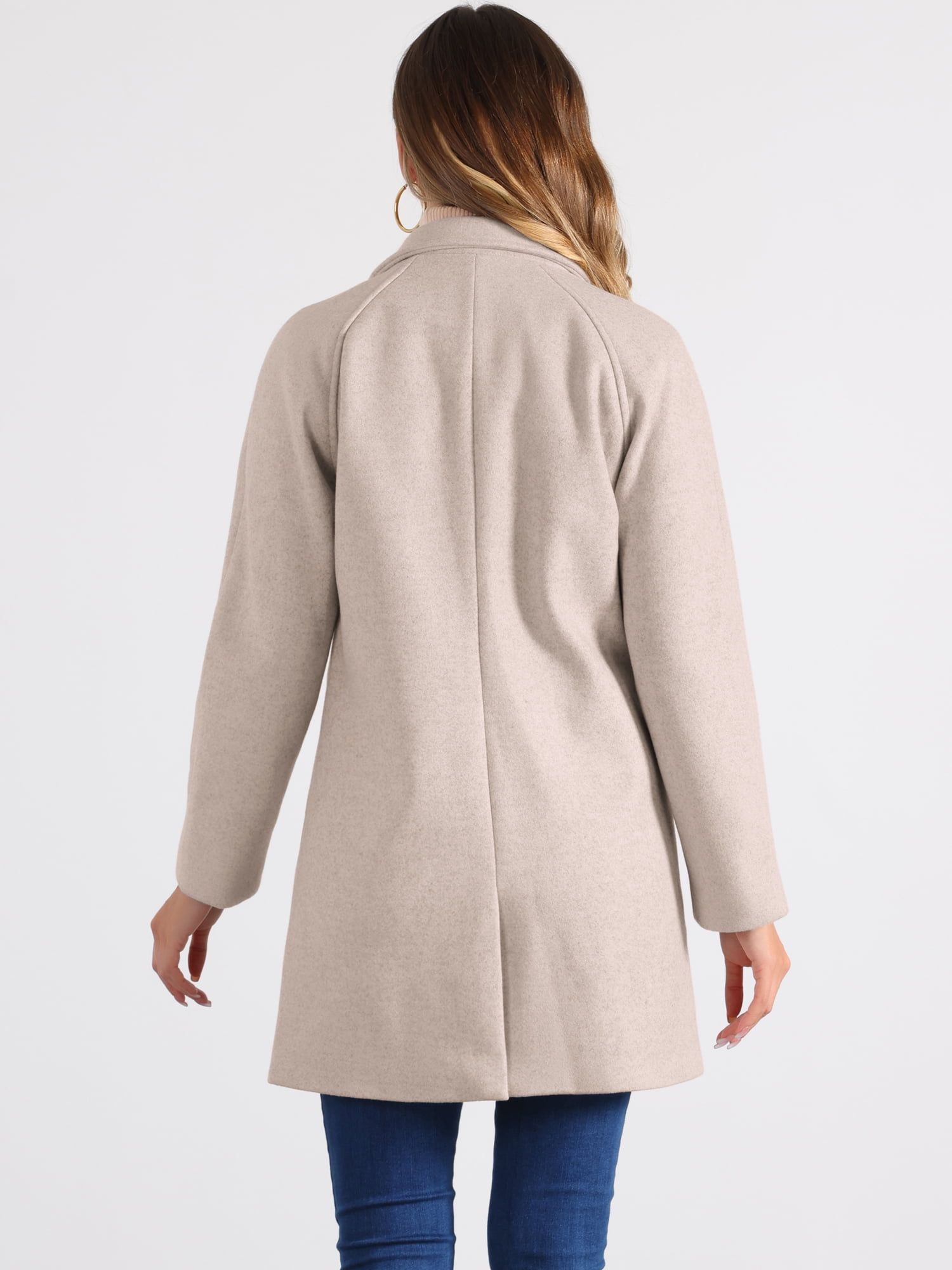 DARING DIVA Women's Notched Lapel Double Breasted Raglan Sleeve Coat Light Grey S