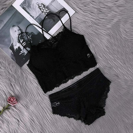 

Xinhuaya Women Removable Pad Spaghetti Strap Lace Bra and Elastic Waist Briefs Underwear Suit