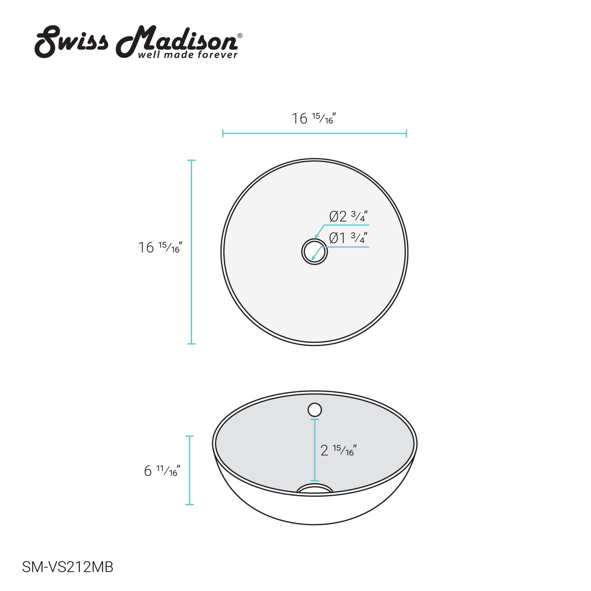 Swiss Madison Sm-Vs212 Sublime 16-15/16" Circular Ceramic Vessel Bathroom Sink - White