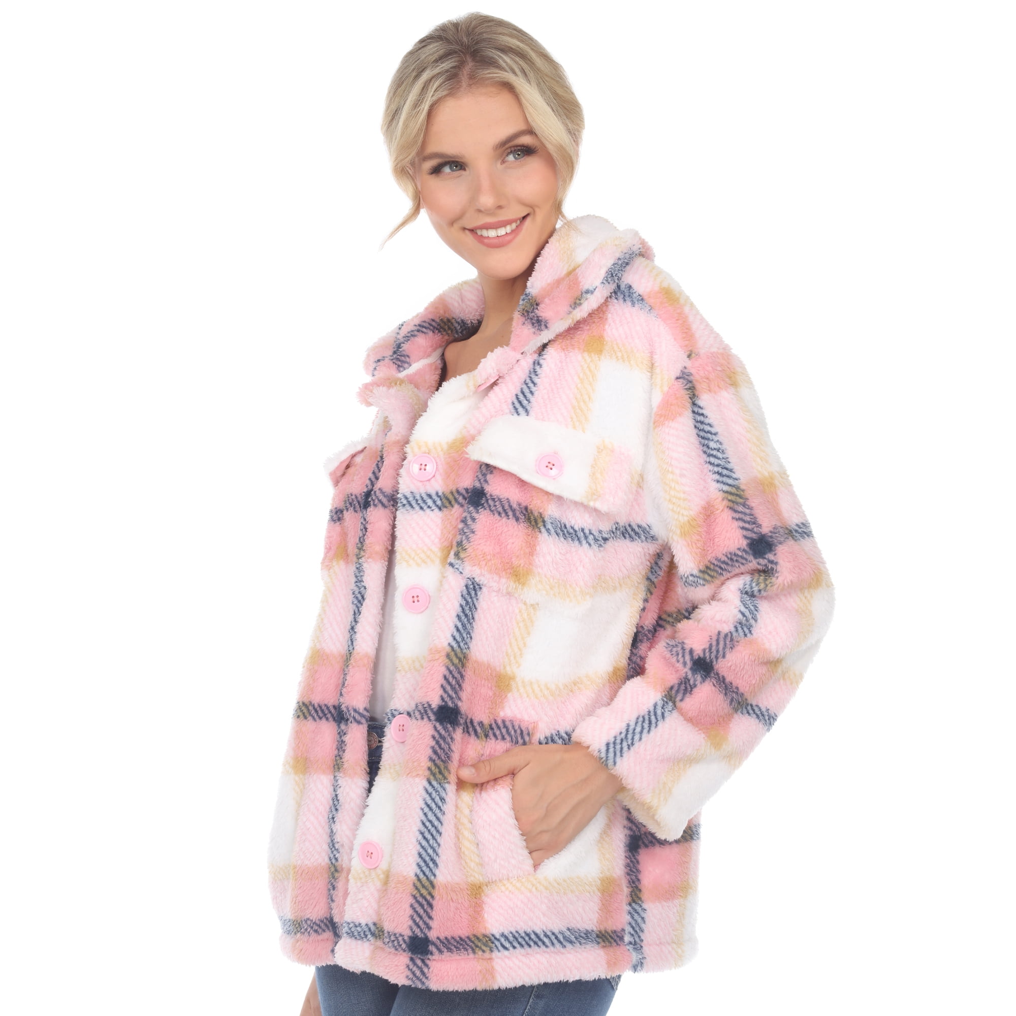 White Mark Women's Plaid Sherpa Shacket Jacket