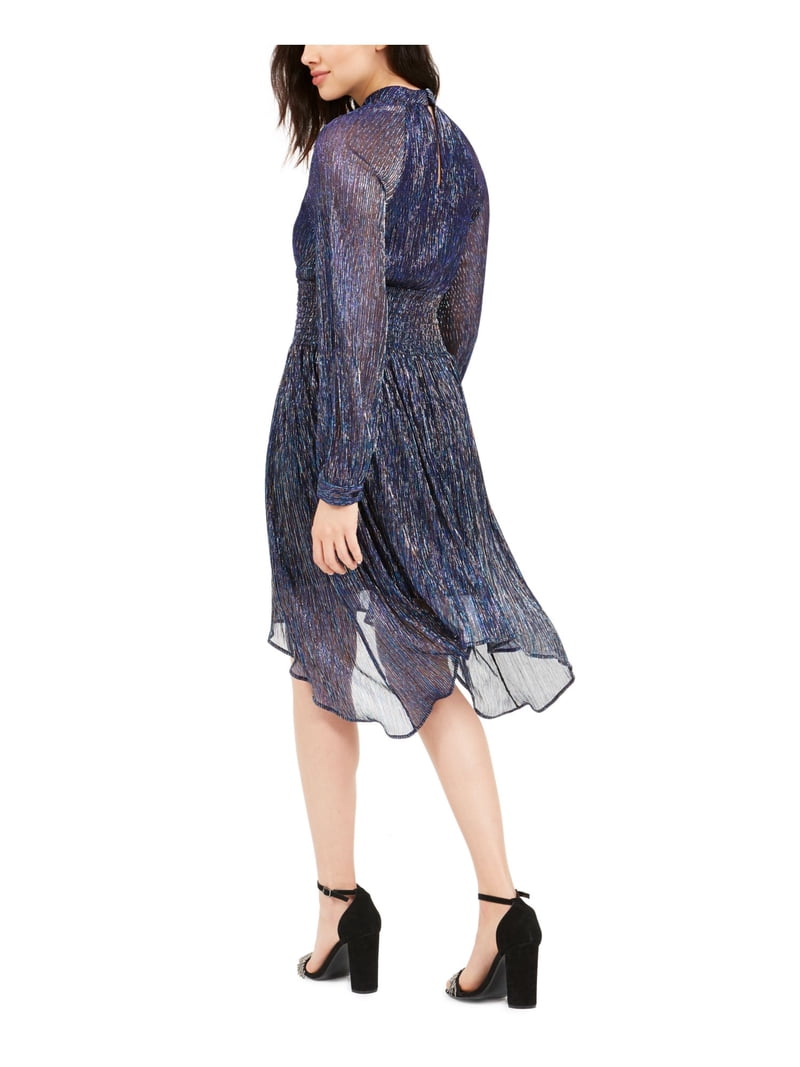 FOXIEDOX Womens Blue Long Sleeve Mock Midi Fit + Flare Party Dress Size: XL