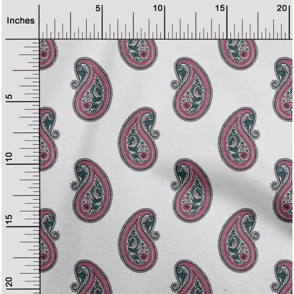 oneOone Cotton Cambric Fabric Paisley Block Print Fabric By The Yard 56 Inch Wide