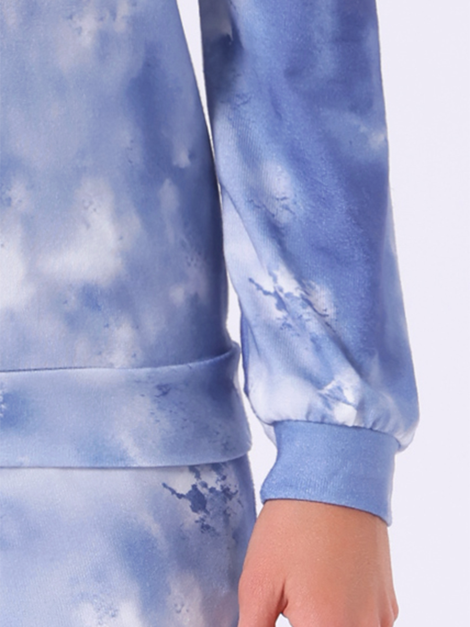 DARING DIVA Women's 2 Pcs Pajama Sets Kint Sweatshirt Sleepwear Blue Tie dye XS
