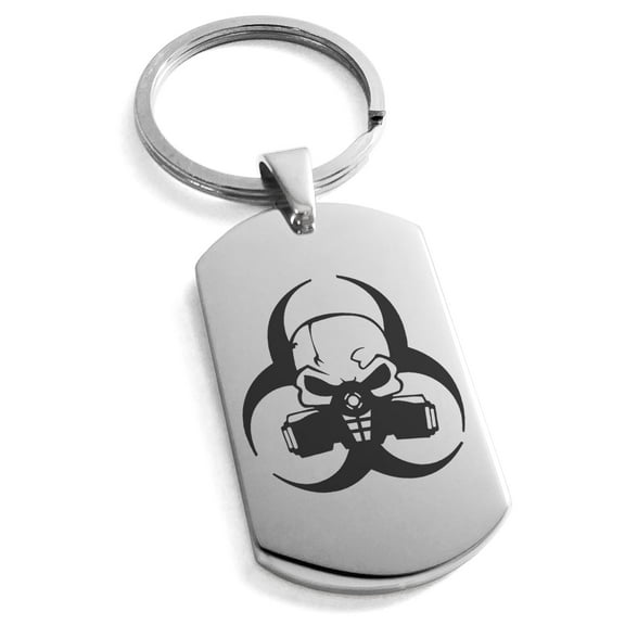 Tioneer Stainless Steel Biohazard Skull Engraved Dog Tag Keychain Keyring