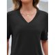thumbnail image 4 of Top MEROKEETY para mujer, manga corta, cuello en V, de verano, negro, 4 of 6