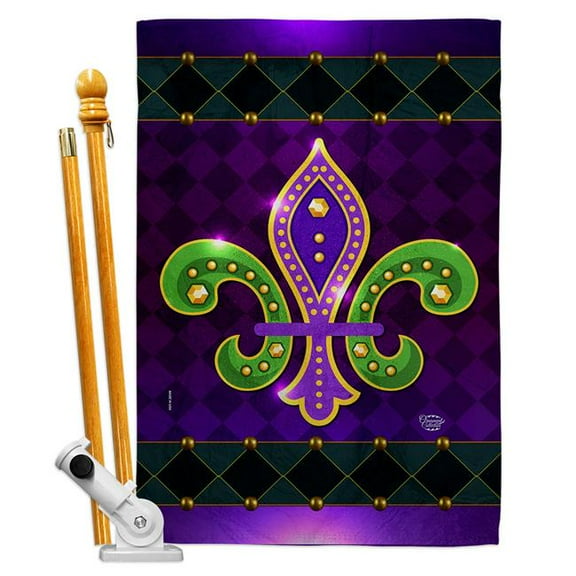 Ornament Collection HS190036-BO 28 x 40 in. Fleur De Lys House Flag Set Springtime Mardi Gras Double-Sided Decorative Vertical Flags & Decoration Banner Garden Yard Gift, Purple & Green