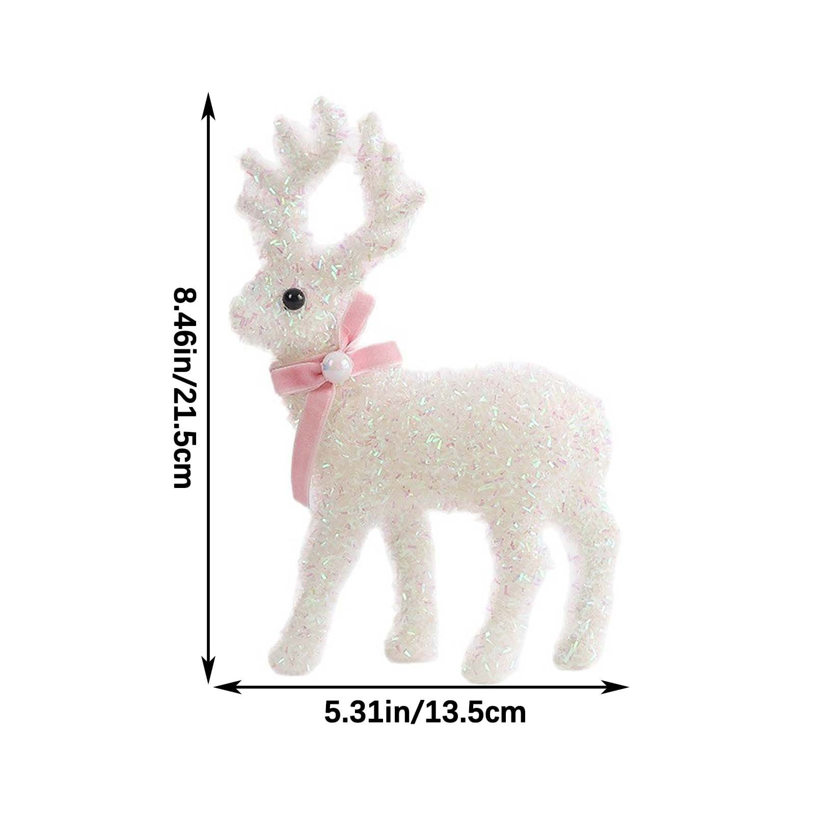 Christmas Reindeer Tabletop Decor, Glitter Standing Deer Figurine with Velvet Bow and Bells, Sparkly Holiday Ornament for Mantel, Tiered Tray, Window Sill and Xmas Party Centerpiece