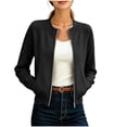 thumbnail image 3 of Thousandth Women's Knit Bomber Jacket Crew Neck Full Zip Long Sleeve Coats Casual Lightweight Outerwear with Pockets for Daily Wear, 3 of 8