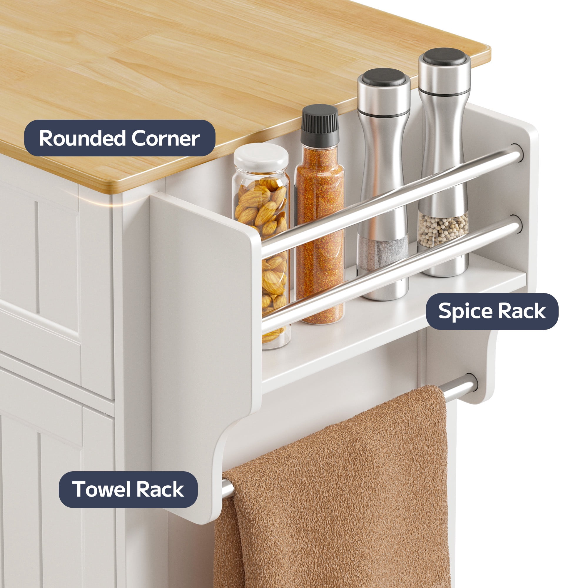 Asofer 33.6" Kitchen Island Cart with Storage, Adjustable Shelf & Drawer, for Dining Room, White