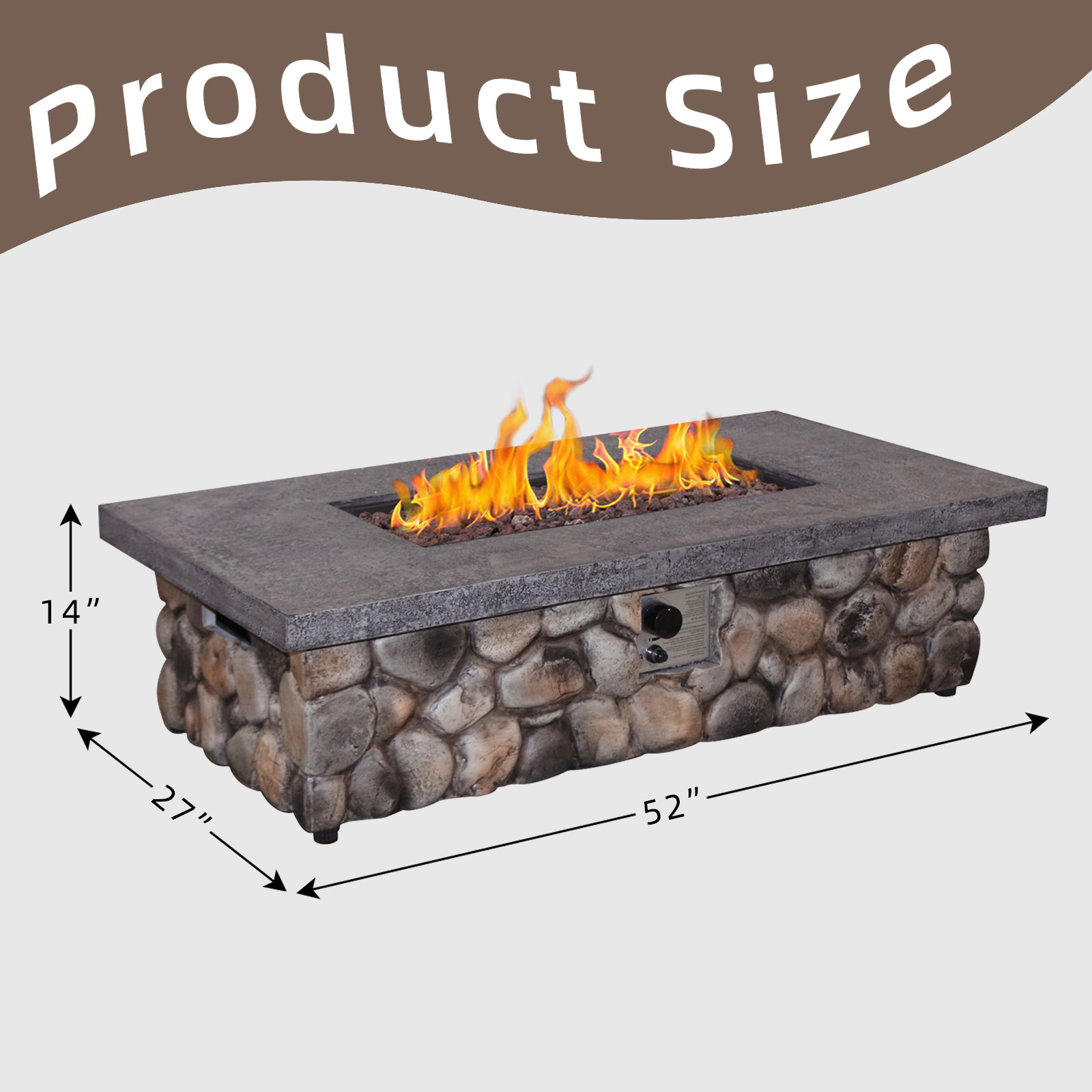 Afterglow Firepits All Terrafab External Gas Tank for Outdoor Use Rectangular 50000 Btu, Gray