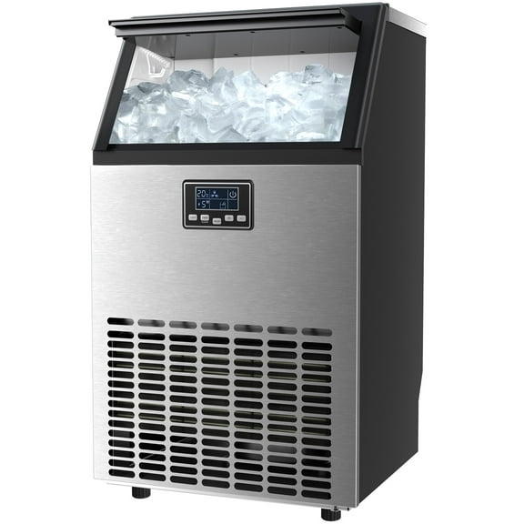 Commercial Crescent Ice Maker Machine – 120Lbs/24H High-Capacity, 26.5Lbs Storage, Stainless Steel, Freestanding for Bars/Restaurants/Parties