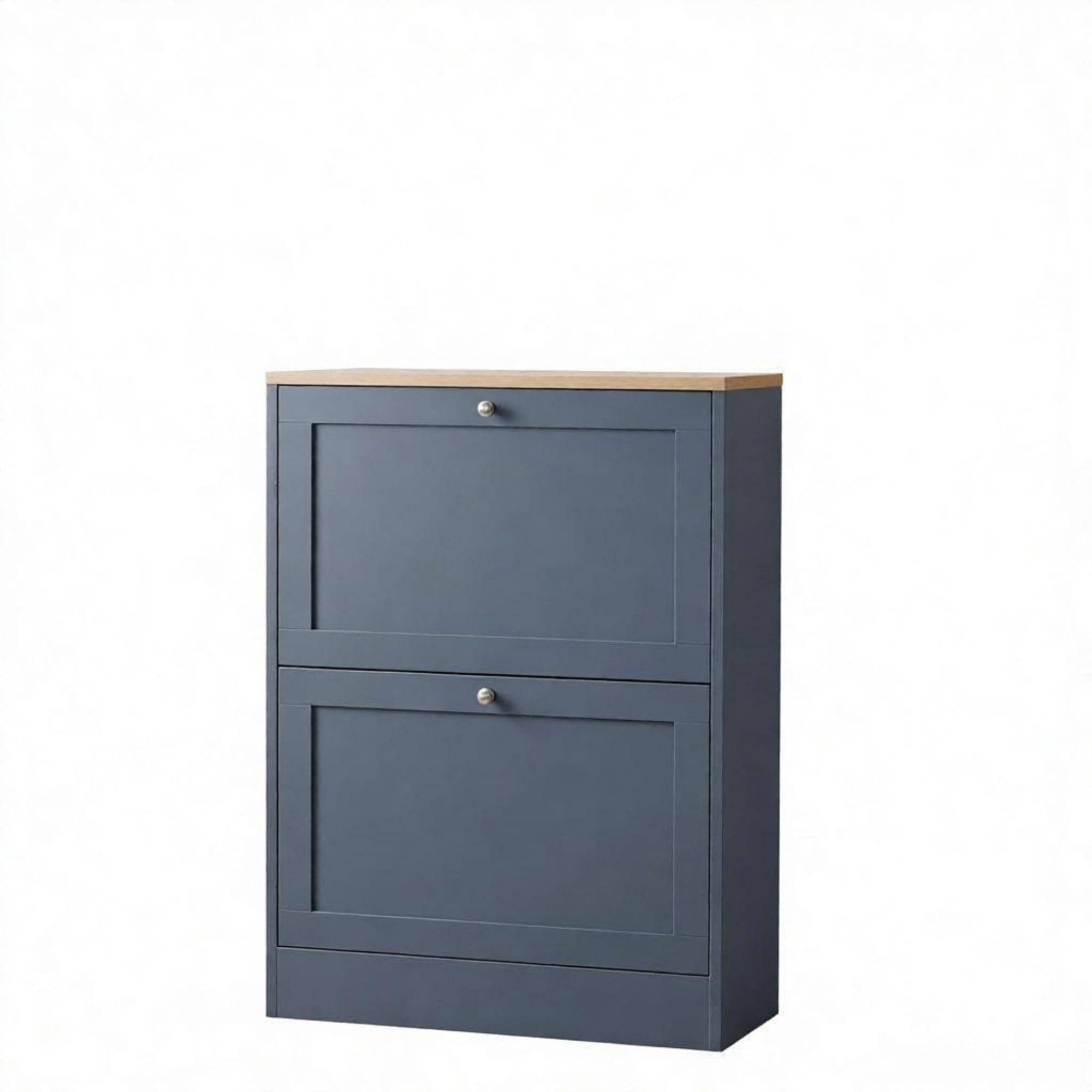 Slim Shoe Storage Cabinet, 2 Flip Drawers & Adjustable Shelves, Holds 8-12 Pairs, Blue