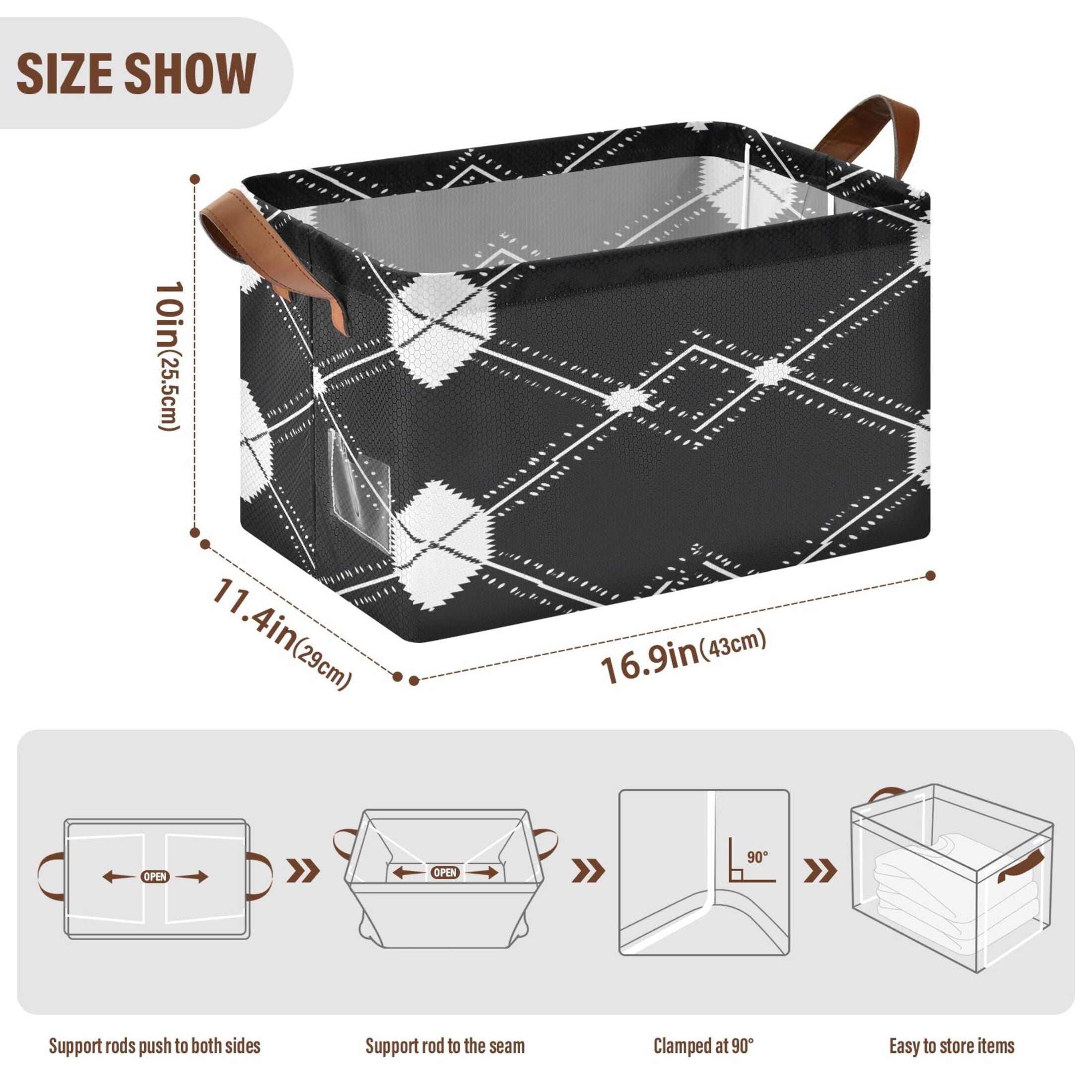 Ryvnso Black White Plaid Checkered Storage Bins Large Basket Foldable Cube Toys Organizer with Handles 2 PCs