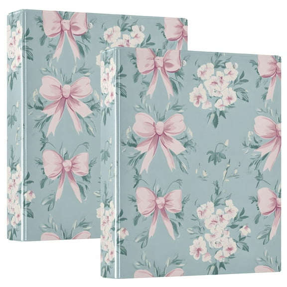 ALAZA Bows Floral Hardcover 3 Ring Binder 1.5" Round Rings Interior Pockets Binders Organizer 2 Pack