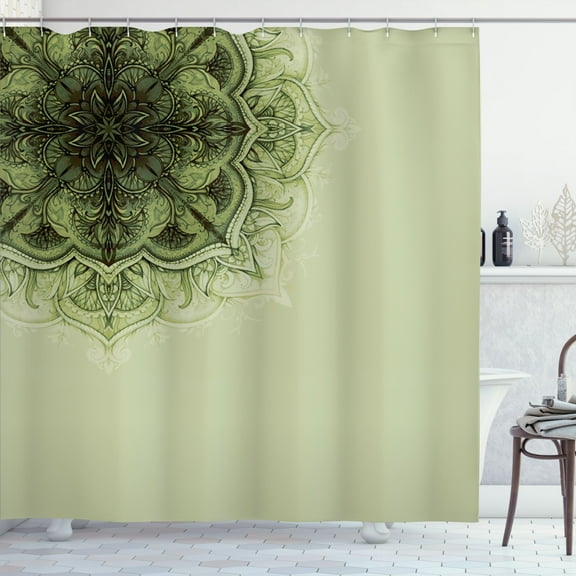 Ambesonne Folk Shower Curtain, Mandala Art Ottoman Oriental, 69"Wx75"L, Pale Green