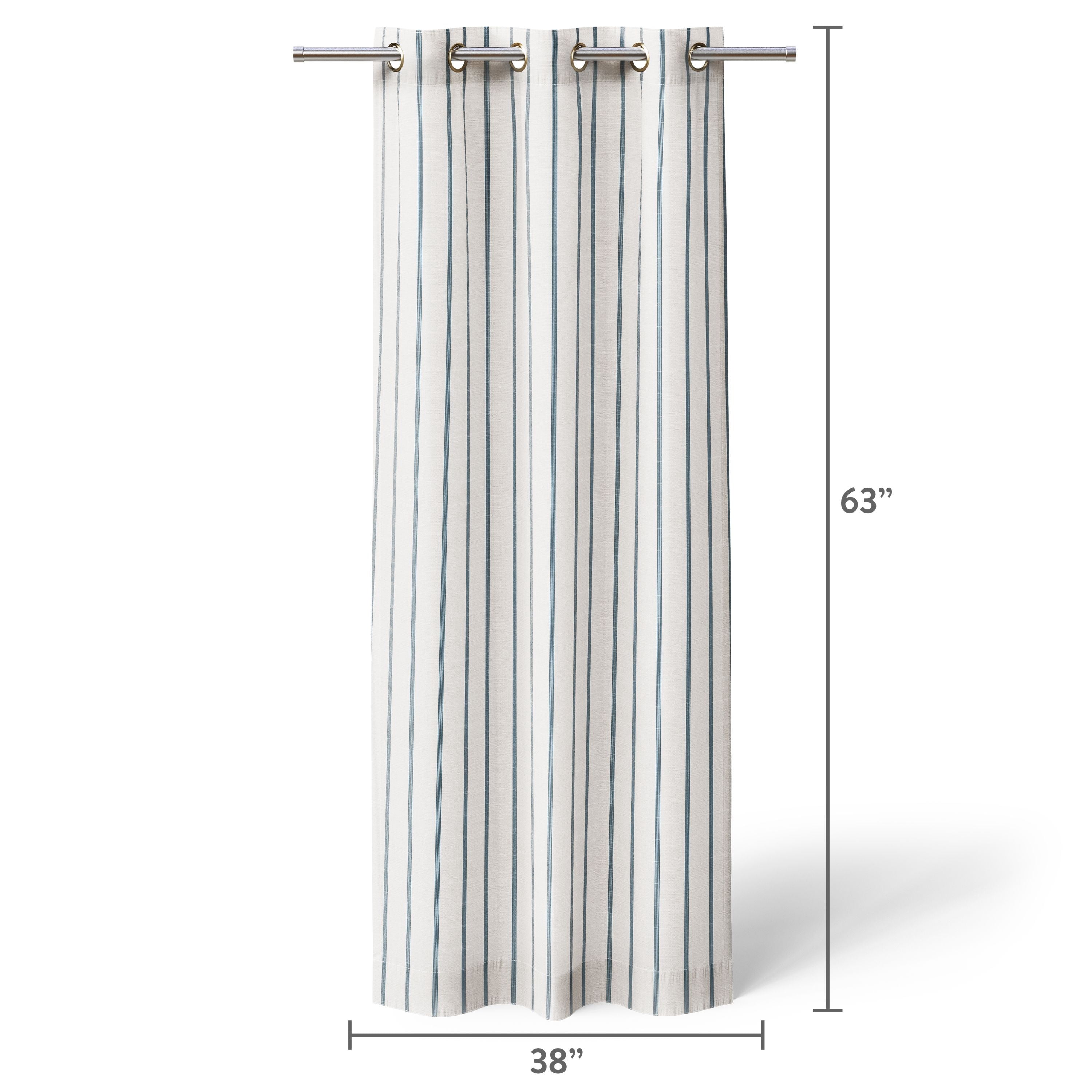 Mainstays Kids White and Blue Stripe Light Filtering Grommet Single Curtain Panel, 38" W x 63" L