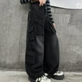 thumbnail image 6 of Girls Baggy Jeans Girls Cargo Pants Size 10-12 Girls Streetwear Denim Cargo Pants High Waist Floor Length Baggy Wide Leg Jeans with Multi Pockets Black 10-11 Years, 6 of 9