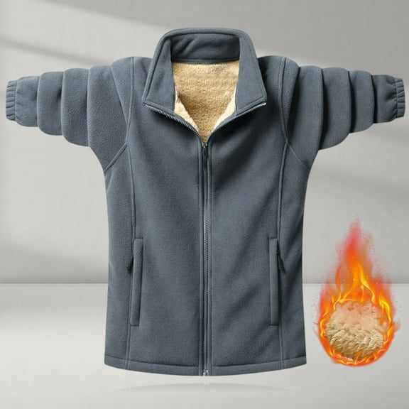 Fnooota Mens Fleece Jackets, Warm Zip up Long Sleeve Stand-up Collar Athletic Outerwear Dark Gray Size M-5XL