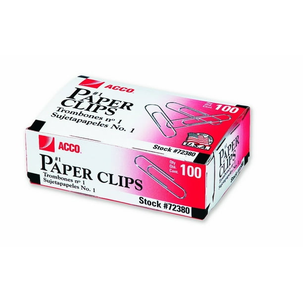 Acco Clips De Papel Económicos Lisos #1 Tamaño 100/Caja 10 Cajas Paquete De 2 = 2000 Clips