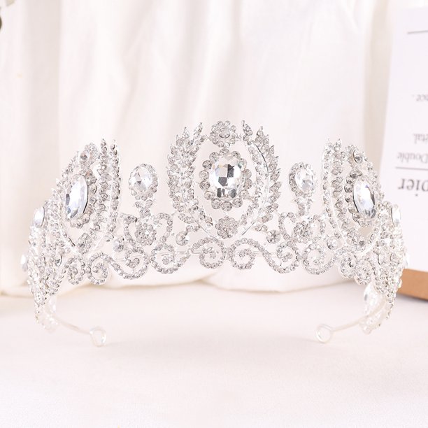 Nvzi Tiara de boda para novia, diadema de princesa, corona de novia, joyería para el cabello con diamantes de imitación de cristal,graduación, boda, fiesta de disfraces (blanco)