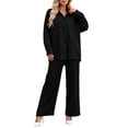 thumbnail image 5 of Zekutng 2 Piece Sets for Women Textured Button Down Shirt Wide Leg Pant 2-Piece Linen Co-ord Set,Sizes S-2XL, 5 of 6