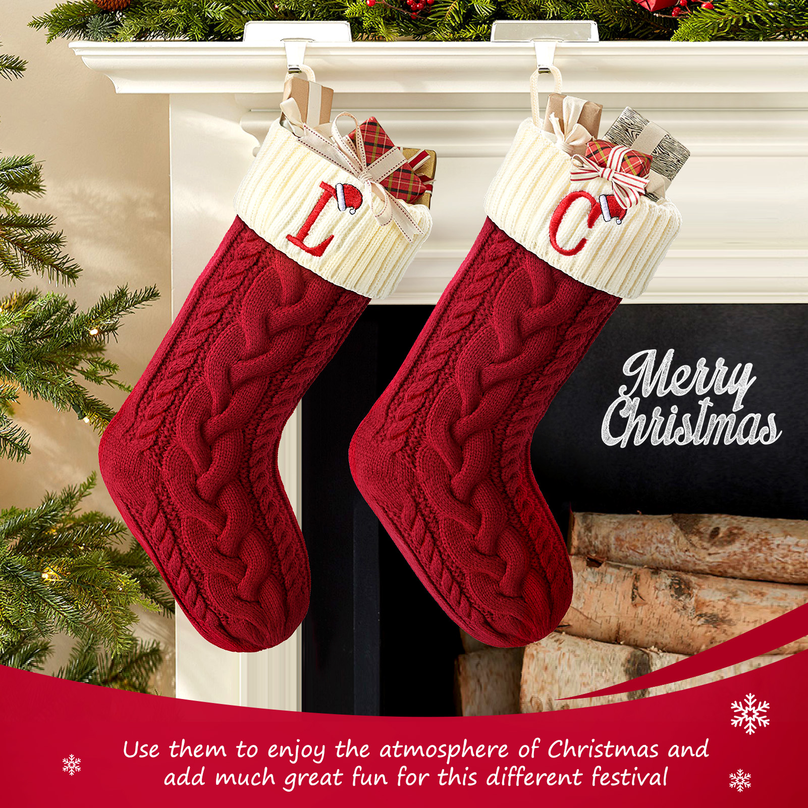Ayieyill Christmas Stocking with Letter J - Red photo 7