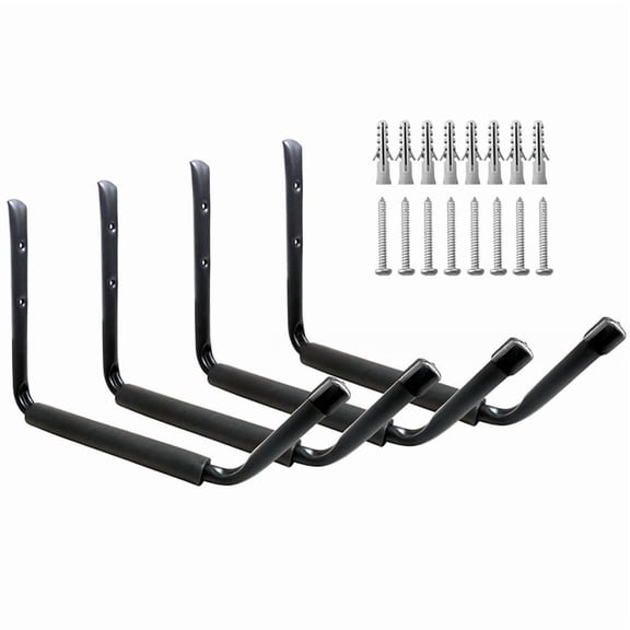 4-Pack Wall-Mounted Kayak Storage Racks with Screws Included, Scratch- Carbon Steel & PVC, for Kayaks Paddleboards Canoes Surfboards