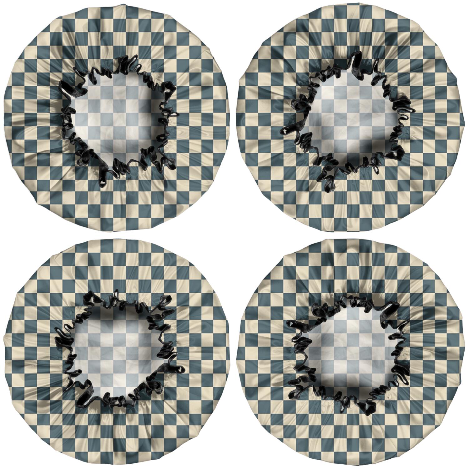 Shower Caps,Navy and Beige Checkerboard Pattern Waterproof Shower Cap for Women 4 Pieces,Double Reusable Hair Cover for Shower PEVA Elastic Stretch Hem