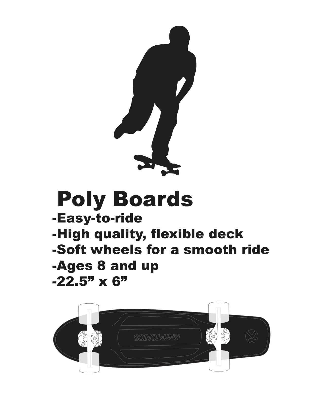 Kryptonics Original Torpedo Complete Skateboard (22.5" x 6")
