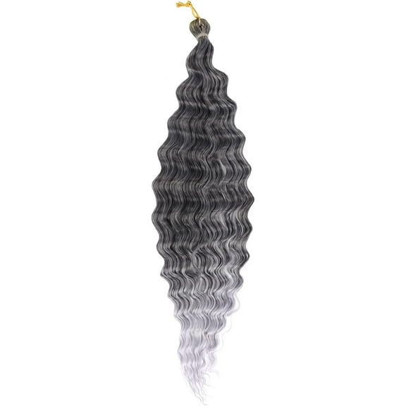 Aorsher Ocean Wave Crochet Hair 22 Inch 3 Packs Deep Wave Curly Braiding Hair Extensions Synthetic Curly Crochet Hair for Black Women Ombre Gray