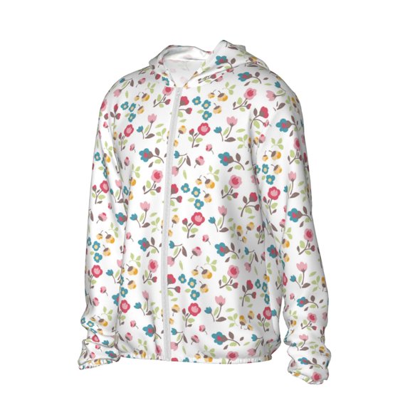 Uemuo Summer Floral Pattern Women's Full Zip UPF 50  Sun Protection Hoodie Jacket Long Sleeve Sun Shirt Hiking Outdoor Performance with Pockets-Large