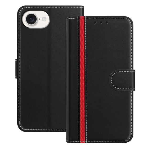 for iPhone 16e Wallet Case, Fashion PU Leather TPU Card Slots Cash Pocket Kickstand Full Body Protection Men and Women Shockproof Protective Phone Cover for iPhone 16e, Black