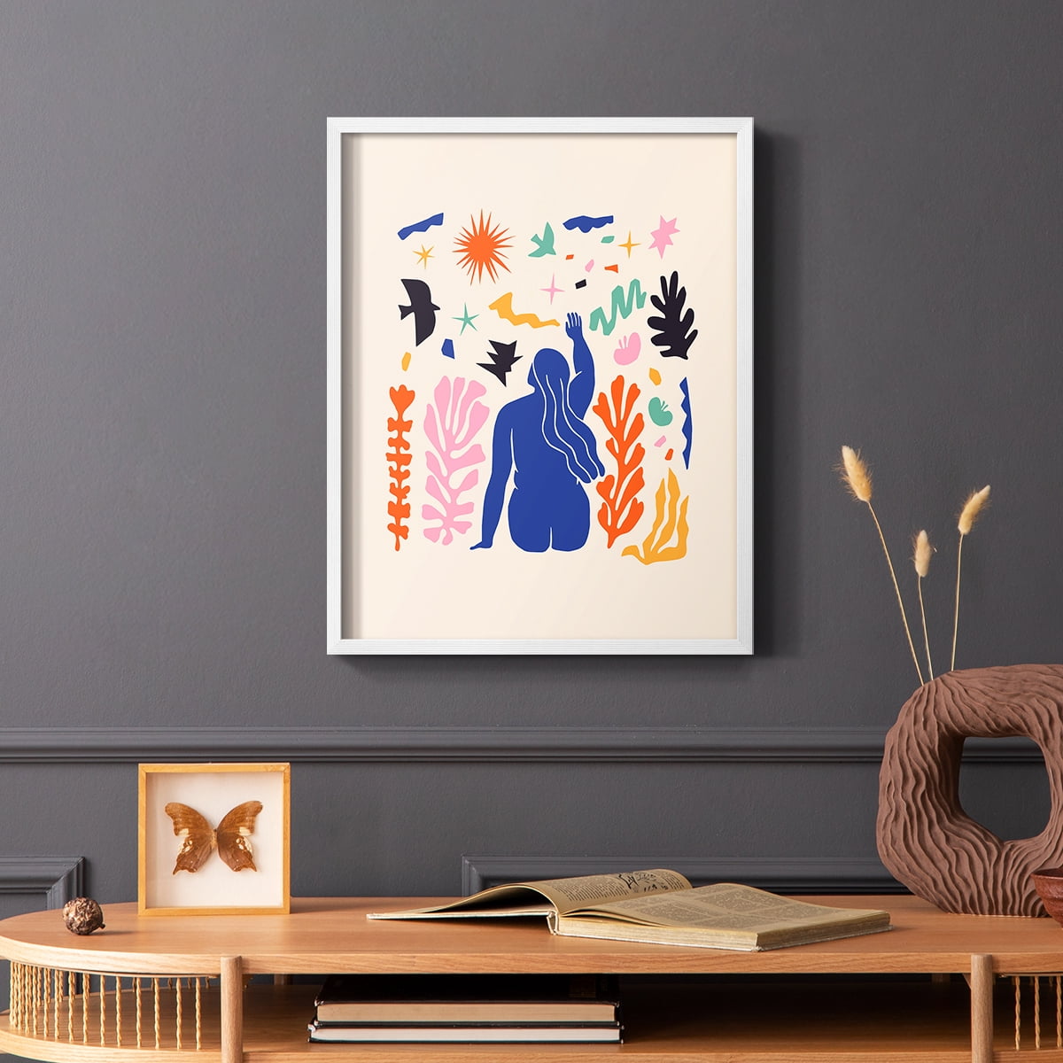 Matisse CDXLVI in White Solid Wood Framed Print No Nail Hanging